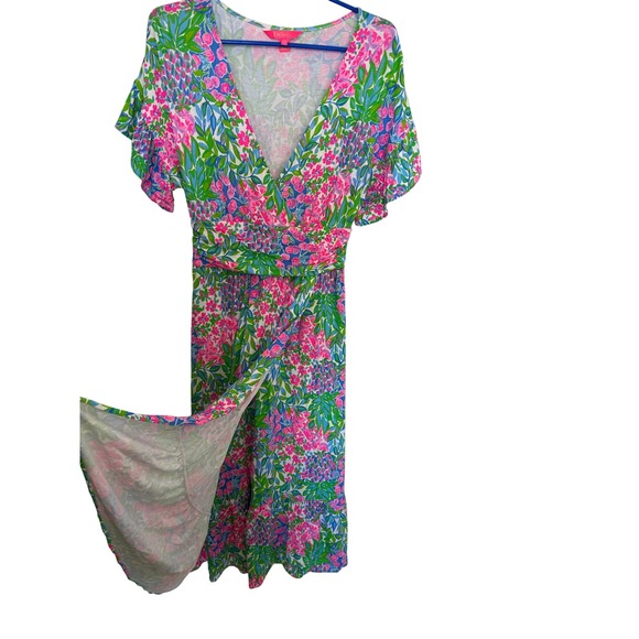 Lilly Pulitzer Verdant V Neck Faux Wrap Midi Dress Floral Print Size M - Picture 4 of 4